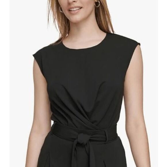 Calvin Klein Women's Black Wrap-Style Cap-Sleeve Bodysuit XL - Picture 1 of 8